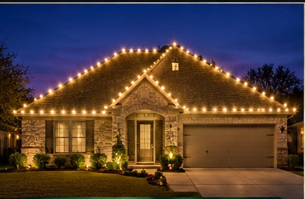 Classic warm white holiday roofline lighting